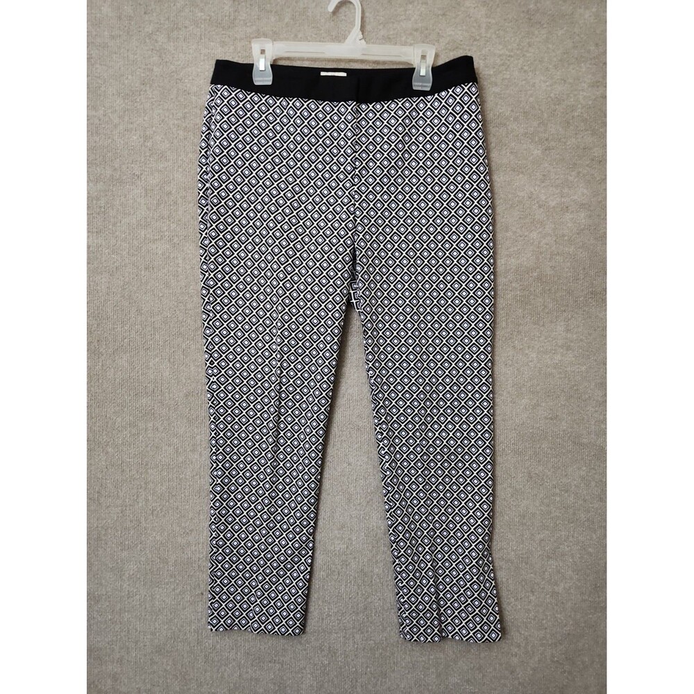 Chicos So Slimming Ankle Pants Womens 1.5 US 10 Black White Blue Stretch